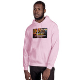 Light pink unisex hoodie with front graphic print and kangaroo pocket