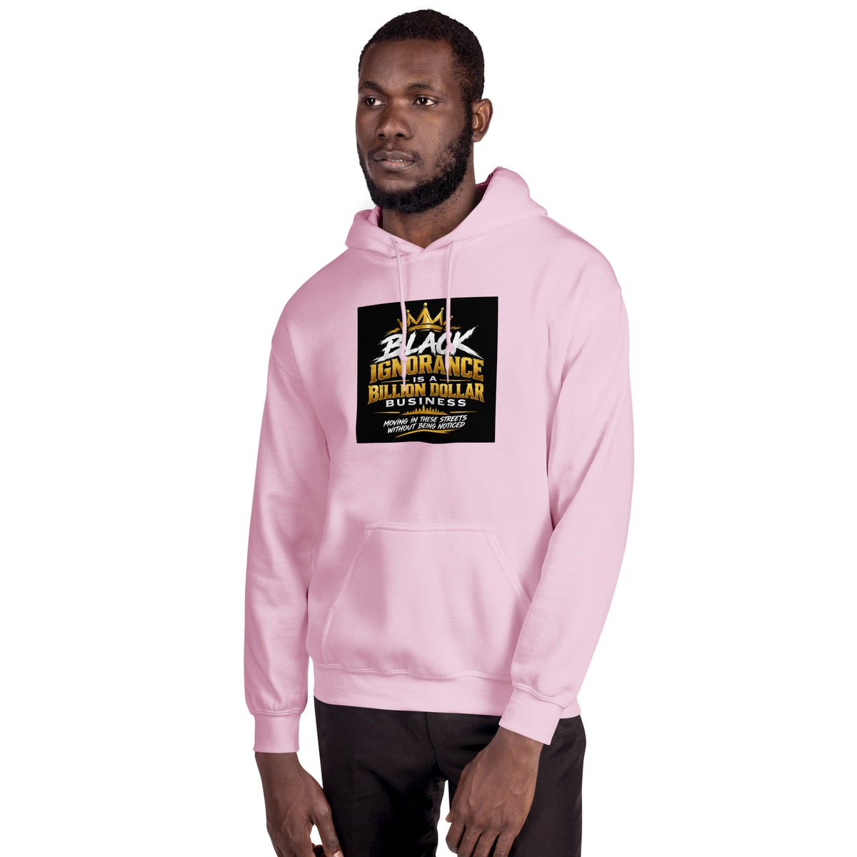 Light pink unisex hoodie with front logo graphic and kangaroo pocket
