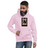 Moving In These Streets unisex hoodie in Light Pink, front chest graphic and kangaroo pocket