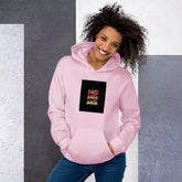 Unisex light pink hoodie with kangaroo pocket, pullover hood, front graphic patch