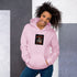 Unisex pink hoodie with front pocket, hood, and &