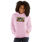 Light pink unisex hoodie with front graphic, hood and kangaroo pocket