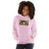 Light pink unisex hoodie with front graphic, hood and kangaroo pocket