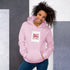 Light pink unisex hoodie with front pocket and small chest heart graphic