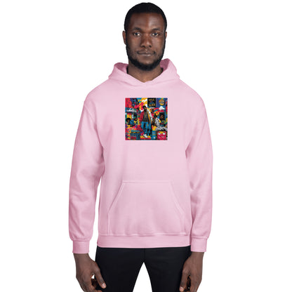 Light pink pullover hoodie with front square graphic, hood and pouch pocket