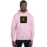 Light pink unisex hoodie with centered chest graphic and kangaroo pocket