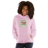 Light Pink hoodie with front graphic text, kangaroo pocket, and adjustable hood.
