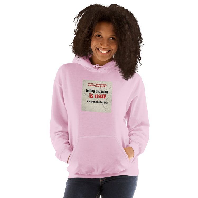 Light Pink hoodie with front graphic text, kangaroo pocket, and adjustable hood.