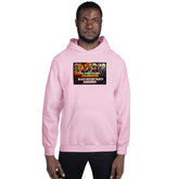 Light pink unisex hoodie with front graphic logo and kangaroo pocket