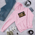 Unisex pink hoodie with front kangaroo pocket and chest graphic print