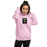 Light Pink unisex hoodie with front pocket and BELIEVE square graphic on chest