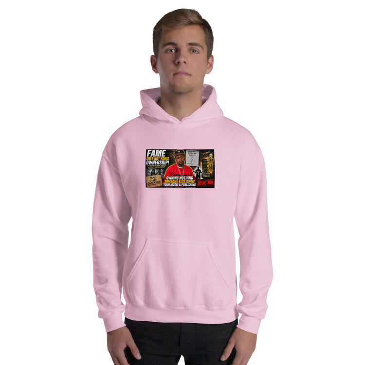 Light pink unisex hoodie with front graphic, hood, and kangaroo pocket
