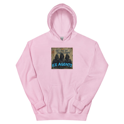 Light pink pullover hoodie with front graphic print and adjustable hood