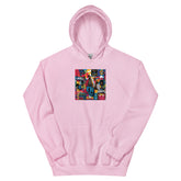Light pink pullover hoodie with front square graphic print and kangaroo pocket