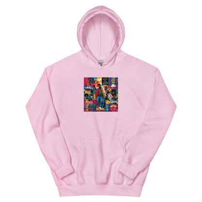 Light pink pullover hoodie with front square graphic print and kangaroo pocket