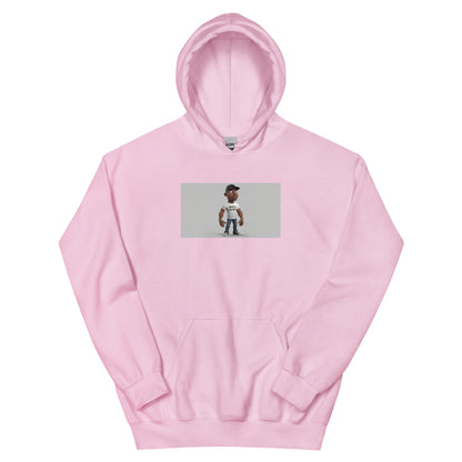 Light pink unisex hoodie with front pocket and chest graphic