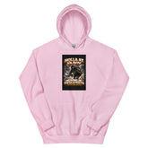 Light pink pullover hoodie with front graphic print and kangaroo pocket