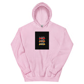 Light pink streetwear hoodie with front chest graphic, pullover hood and kangaroo pocket