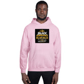 Light pink unisex hoodie front view with hood and logo graphic