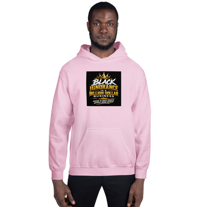Light pink unisex hoodie front view with hood and logo graphic