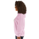 Light Pink hoodie side view showing sleeve and kangaroo pocket.