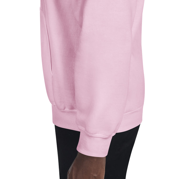 Light pink unisex hoodie hem with kangaroo pocket and long sleeves