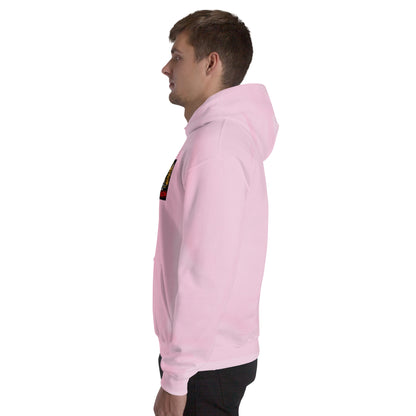 Light pink unisex hoodie from the side, with hood and kangaroo pocket