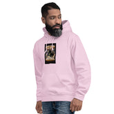 Light Pink unisex hoodie front view, hood, drawcords, chest graphic