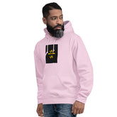 Unisex hoodie in light pink, front view with hood and kangaroo pocket