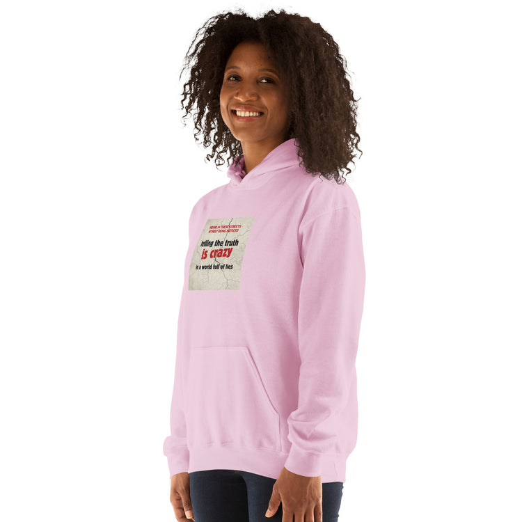 Light Pink Truth Hoodie with front chest graphic and kangaroo pocket.