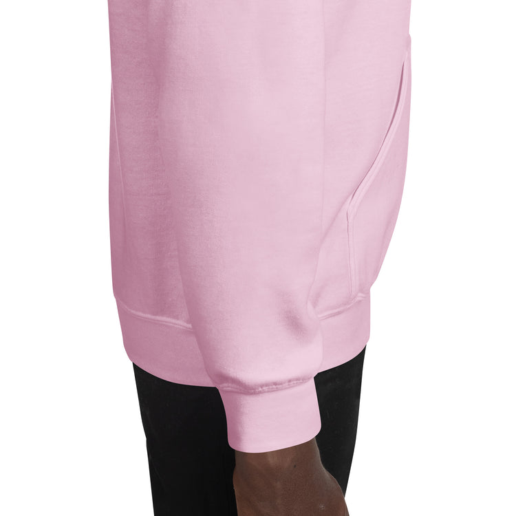 Light pink hoodie kangaroo pocket and lower front hem