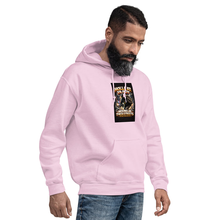 Light Pink unisex hoodie with chest graphic panel and front kangaroo pocket