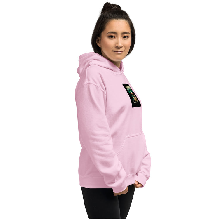 Light Pink unisex hoodie with BELIEVE square graphic on the sleeve/upper arm