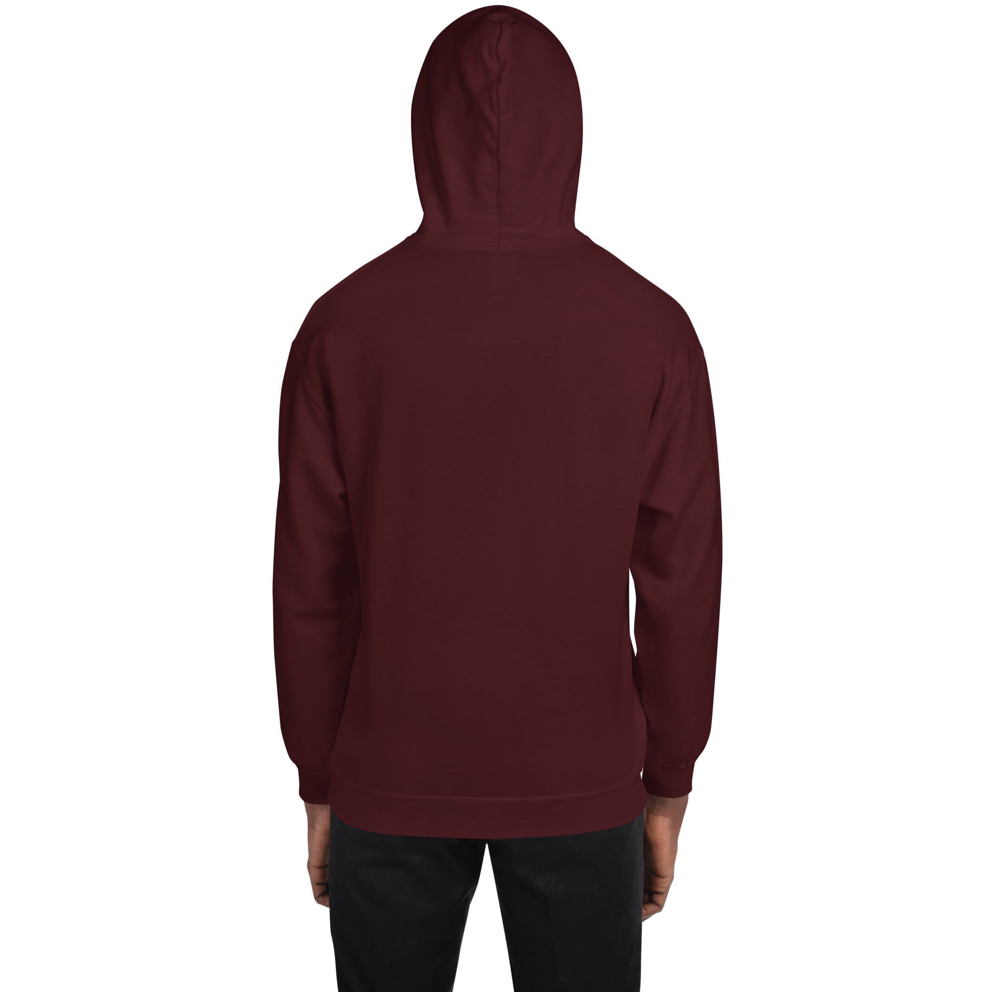 Sudadera con capucha burdeos por detrás, dobladillo y puños acanalados