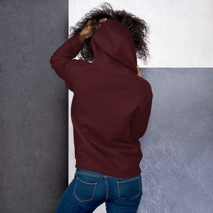 Maroon unisex hoodie with hood and kangaroo pocket, shown from the back