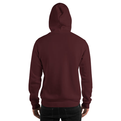 Maroon unisex hoodie with back view hood and long sleeves