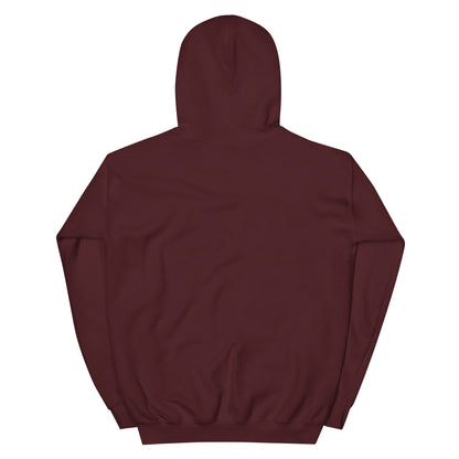 Maroon pullover hoodie back view with hood and kangaroo pocket