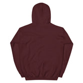 Maroon pullover hoodie back view with adjustable hood, long sleeves, and kangaroo pocket.