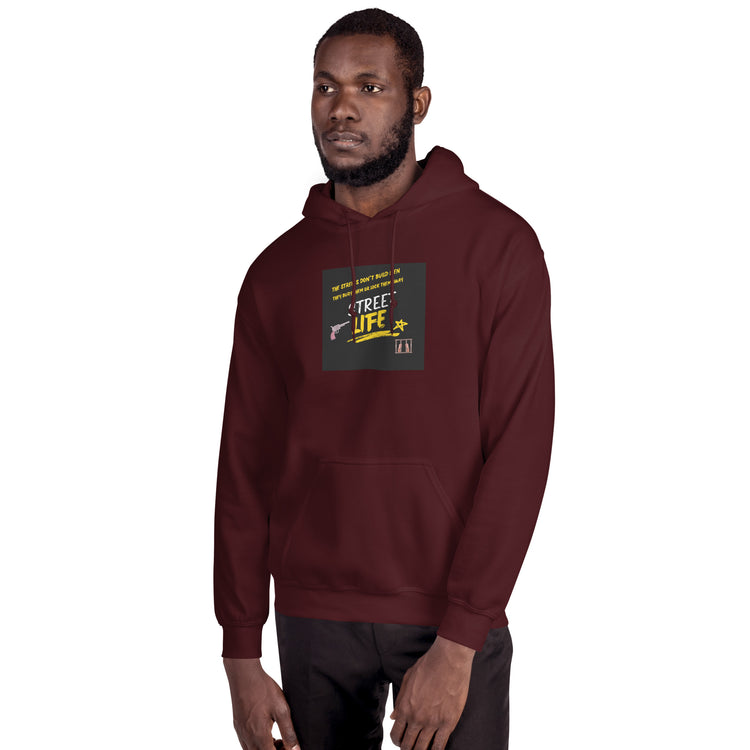 Maroon unisex pullover hoodie with hood, kangaroo pocket, and chest graphic
