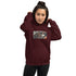 Felpa unisex con cappuccio bordeaux e stampa grafica sul davanti