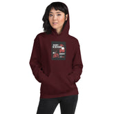 Maroon unisex pullover hoodie with front graphic and kangaroo pocket