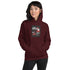 Unisex-Hoodie mit Kapuze, dunkelrot, Frontansicht mit mittigem Brustprint