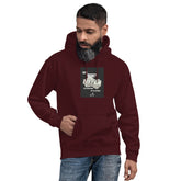 Unisex maroon hoodie with front print, kangaroo pocket, and drawstring hood