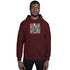 Sudadera con capucha burdeos, vista frontal con gráfico en el pecho