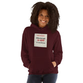 Maroon unisex hoodie with hood and kangaroo pocket, front logo patch