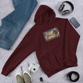 Unisex maroon hoodie with chest graphic and front kangaroo pocket