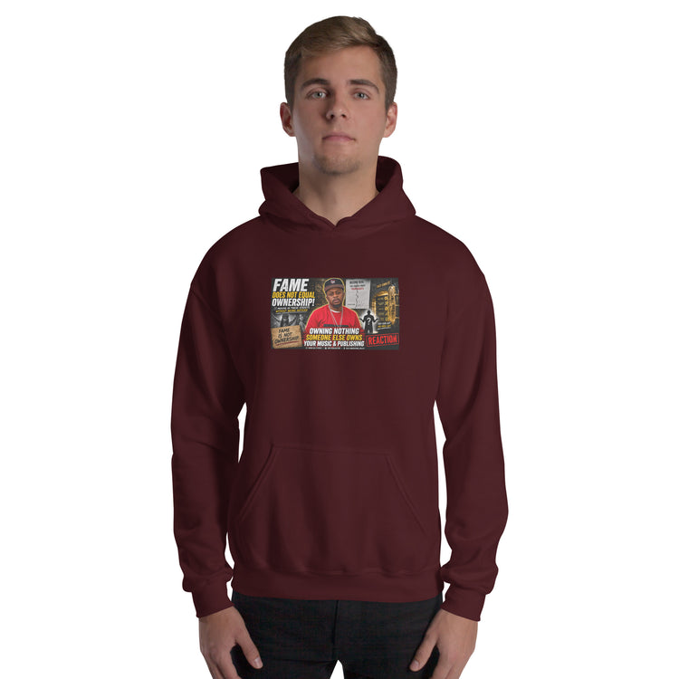 Maroon unisex hoodie with drawstring hood and front graphic print