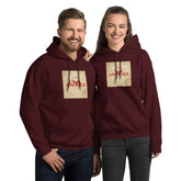 Unisex maroon streetwear hoodie with front “AMERICA” graphic print, kangaroo pocket.