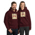 Unisex maroon streetwear hoodie with front “AMERICA” graphic print, kangaroo pocket.