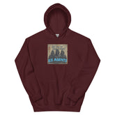 Maroon pullover hoodie with front graphic logo print and kangaroo pocket